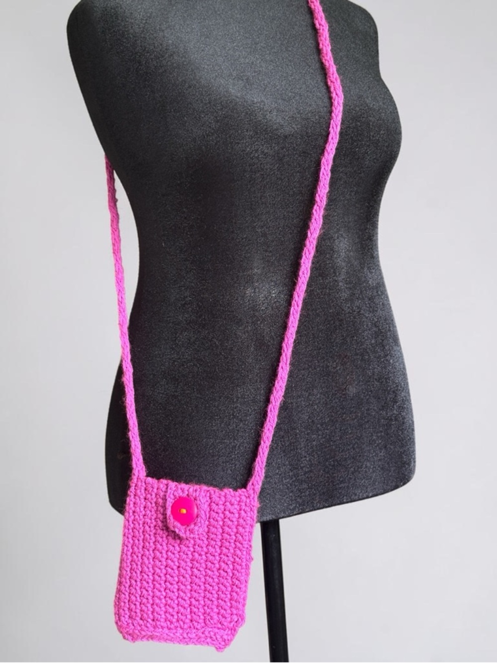 Handmade Pink Crocheted Crossbody Bag